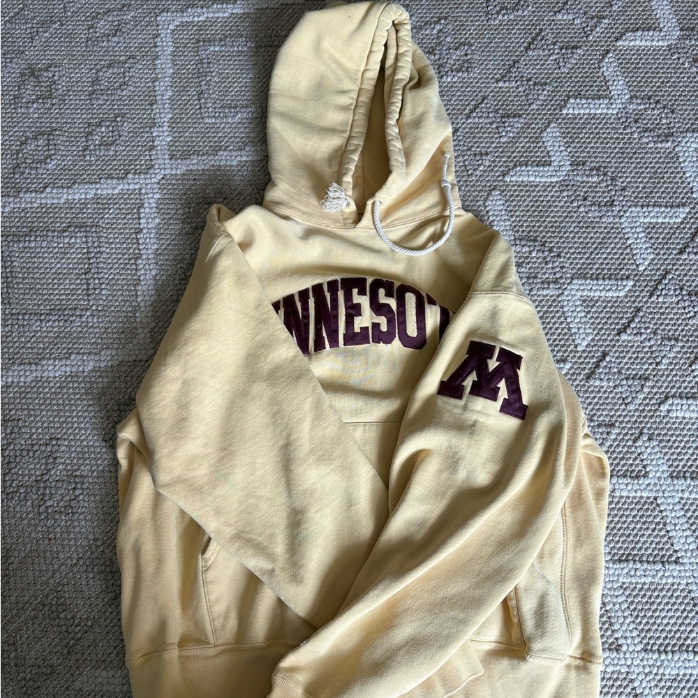 Champion Cream Hoodie with Purple Print